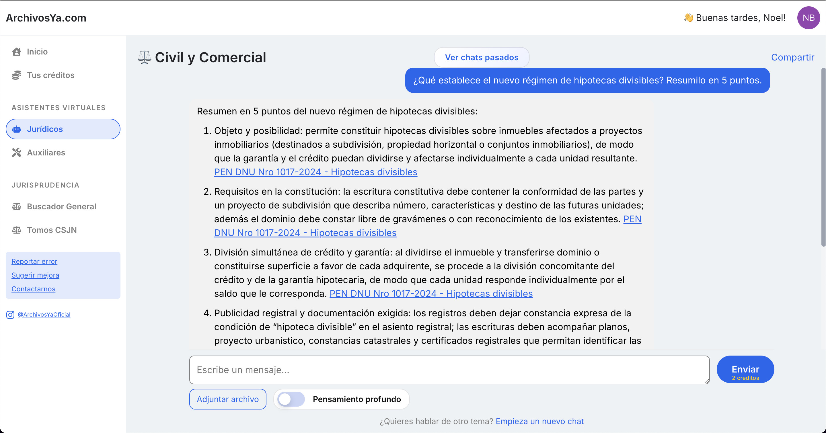 Listado de consultas dentro de Asistentes Jurídicos
