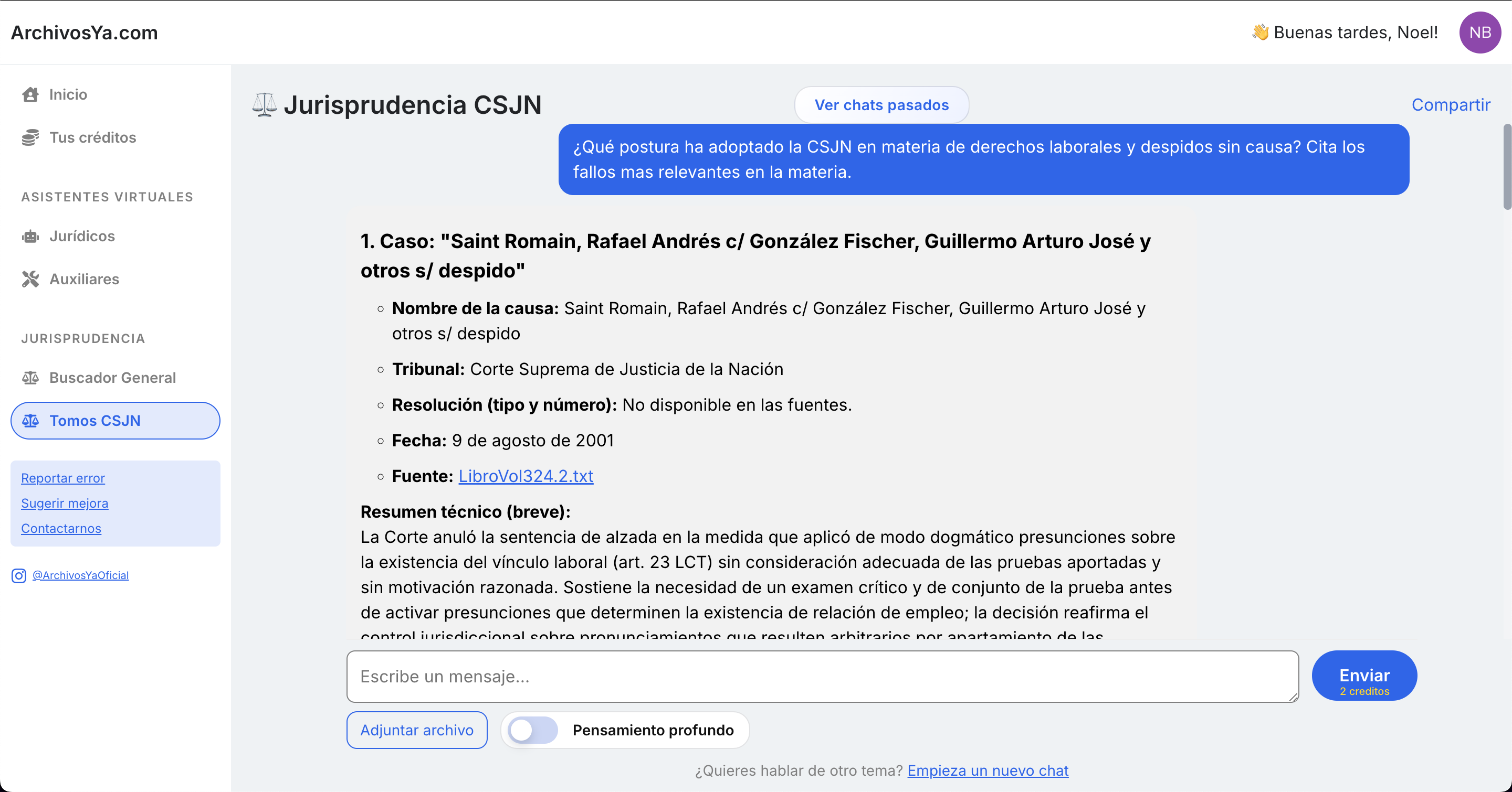 Chat con el asistente de jurisprudencia CSJN